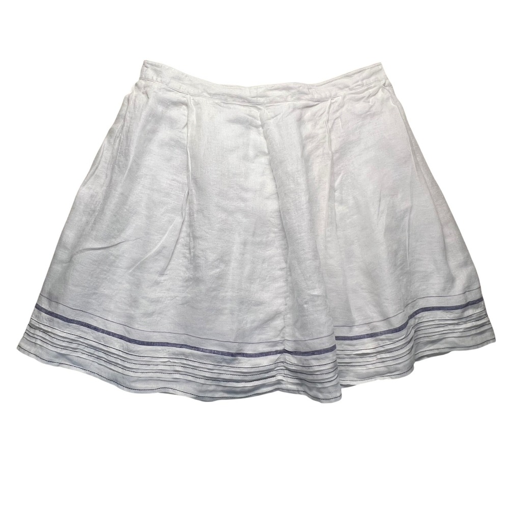 NIC&ZOE White Linen Blend Pleated Skirt Striped Hem Cottagecore Prairie Size 14P